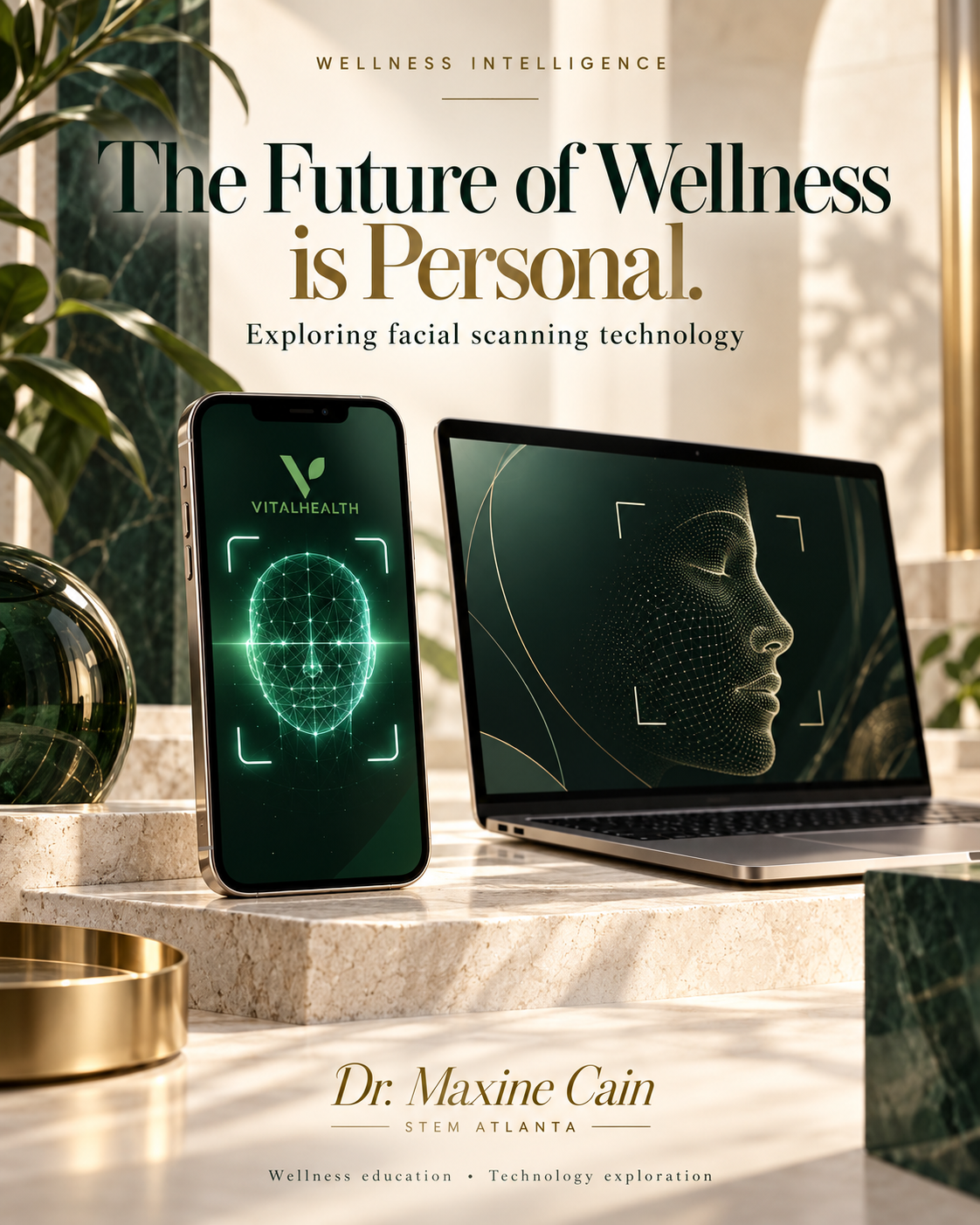 Vital Health campaign artwork reading The Future of Wellness is Personal and exploring facial scanning technology